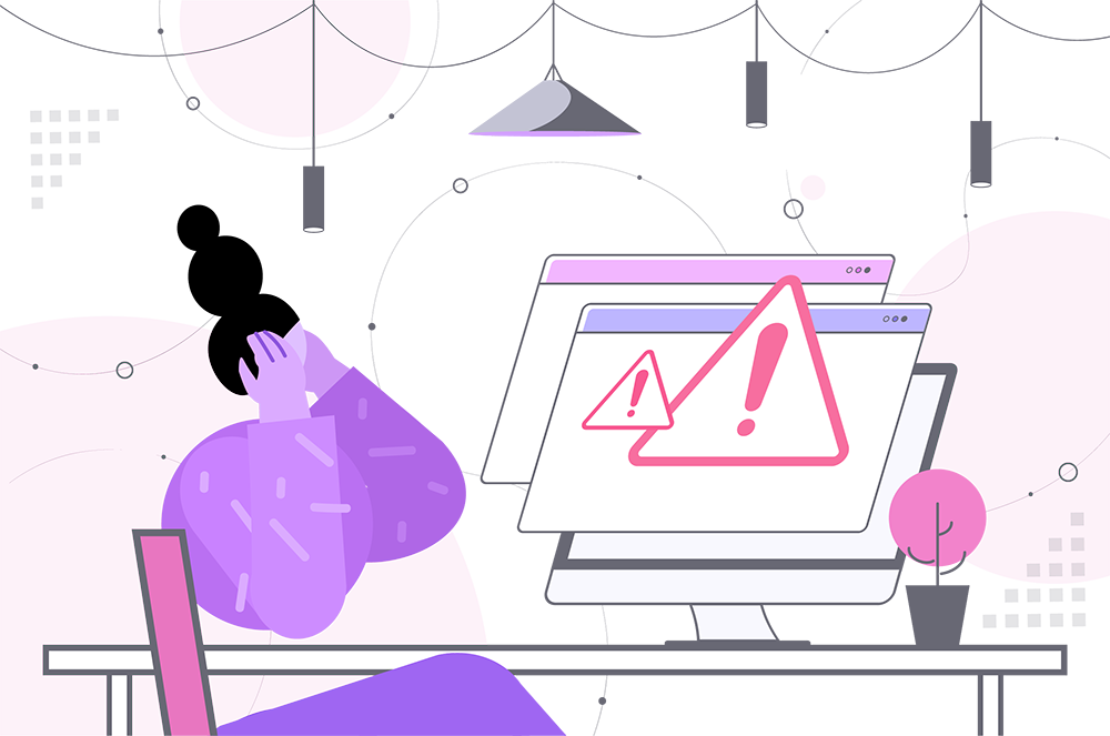 illustration of a woman in front of computer, frustrated and overwhelmed.